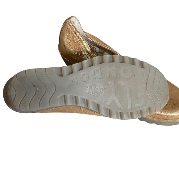 Fly London Yoza Wedge Shoes Women 8-8.5/39 Gold Metallic Fairy Party Comfort - Picture 6 of 13